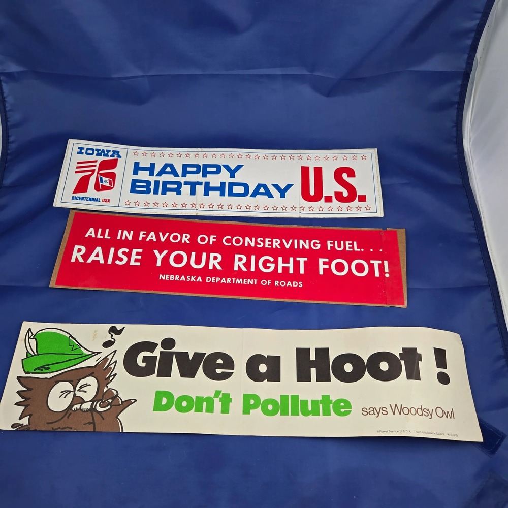 Vintage NOS Bumper Stickers Woodsy‎ Owl Nebraska DOT Iowa Bicentennial Lot